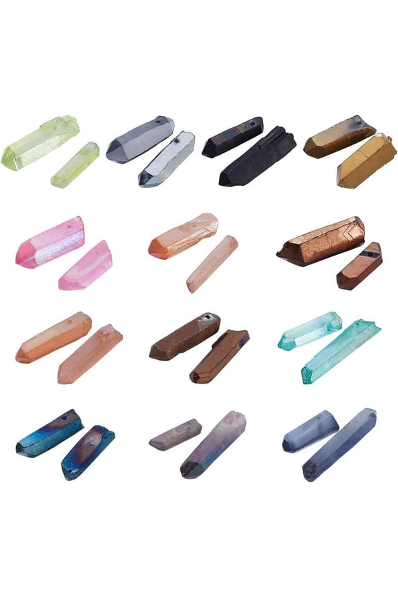 26 Pcs Electroplated Natural Quartz Crystal 13 Colors Quartz Crystal Points 21-43mm Crystal Points Loose Beads Top Drilled for Jewelry Making DIY Crafts Necklace Hole: 1mm