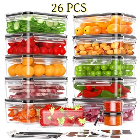 Baokaler 26 Pcs Food Storage Containers with Lids Airtight, Plastic Meal Prep Containers Reusable for Kitchen Organization, BPA-Free, Leak Proof with Labels & Marker Pen