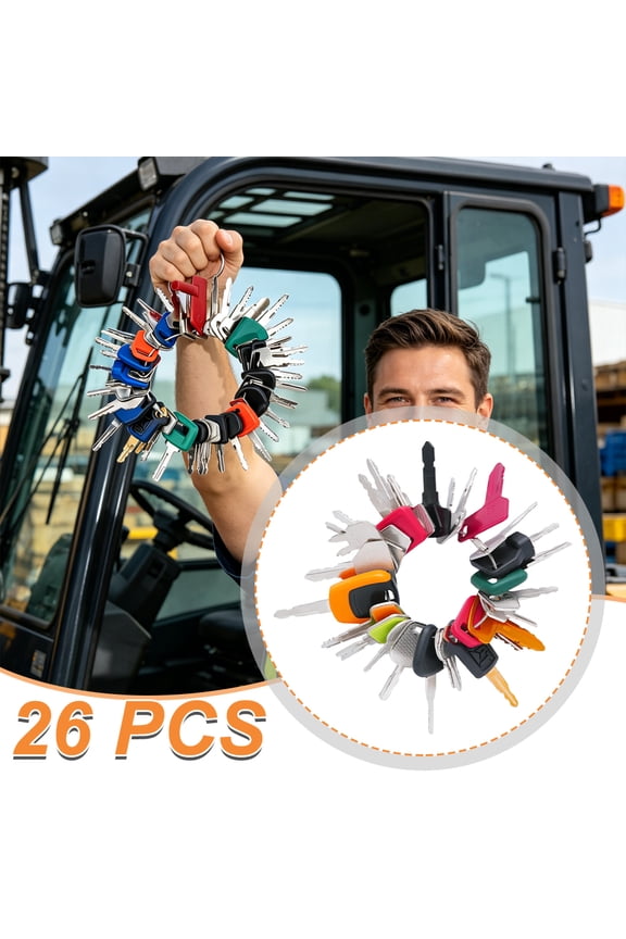 26 Pcs Heavy Equipment Ignition Master Key Set, Construction Machinery Replacement Keys for CAT, JCB, John Deere, Kubota, Komatsu, Excavator, Forklift, Loader, Tractor with Steel Key Rings