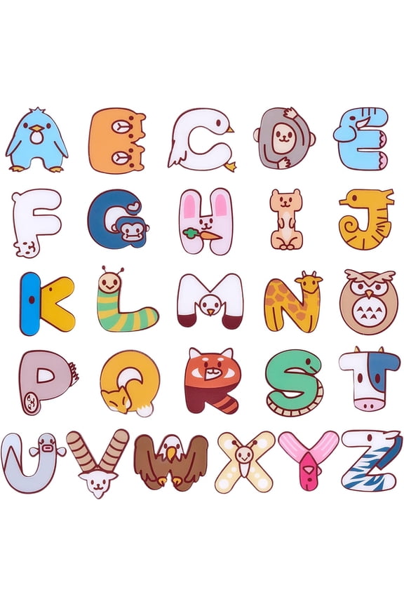 26 Pcs Letter Cartoon Pins Cute Animal Brooch Colorful Alphabet Cartoon Lapel Pins Acrylic Brooches Badges Jewelry for Backpacks Clothes Jackets Hats
