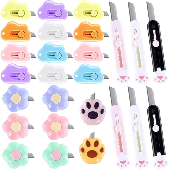 Menkey Mini Box Cutter, 26 Pcs Retractable Utility Knives, Cute Cloud ...