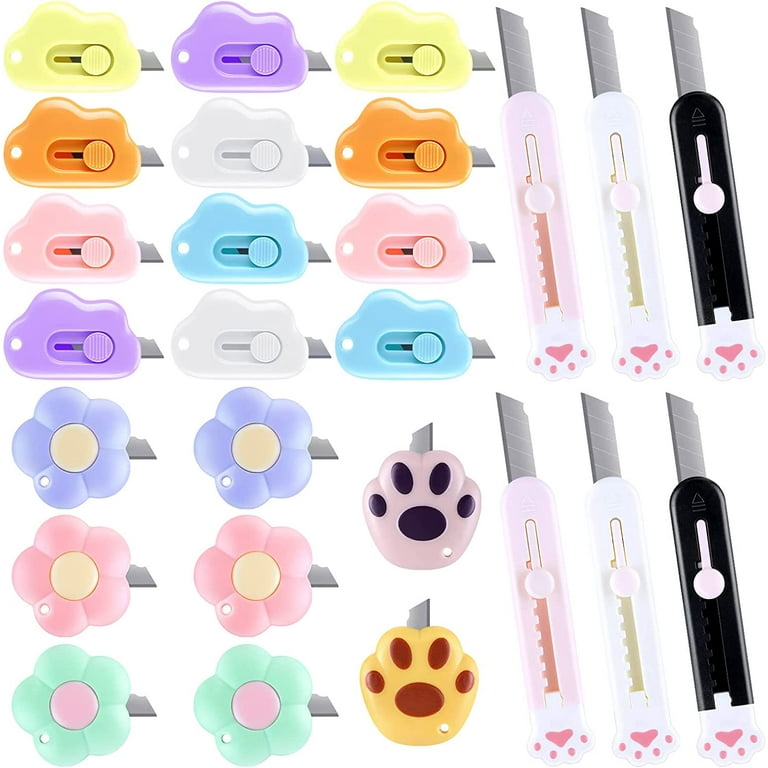 26 Pcs Mini Box Cutter Cute Cloud Shaped Box Cutter Retractable Utility  Knife Kawaii Cat Paw Letter Opener Portable Flower Paper Envelope Slitter  Assorted Colors Carton Knife for Office and Home 