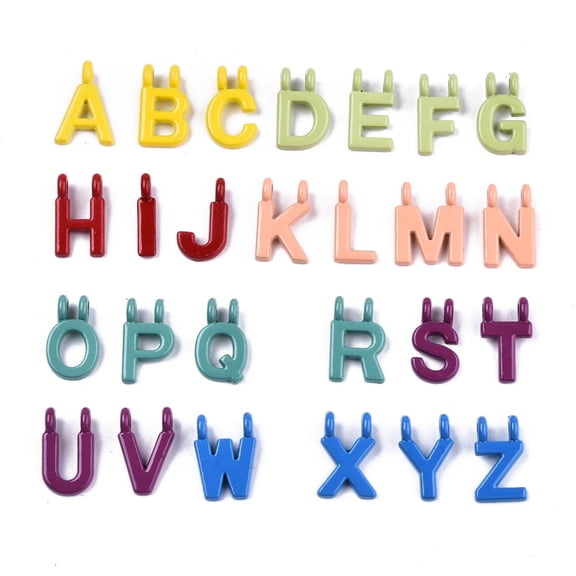 26 Pcs Spray Painted Alloy Alphabet Links Connectors Cadmium Free & Lead Free Letter Letter A~Z 13.5~14x3~11x1.5mm Hole: 2mm 1pc/letter