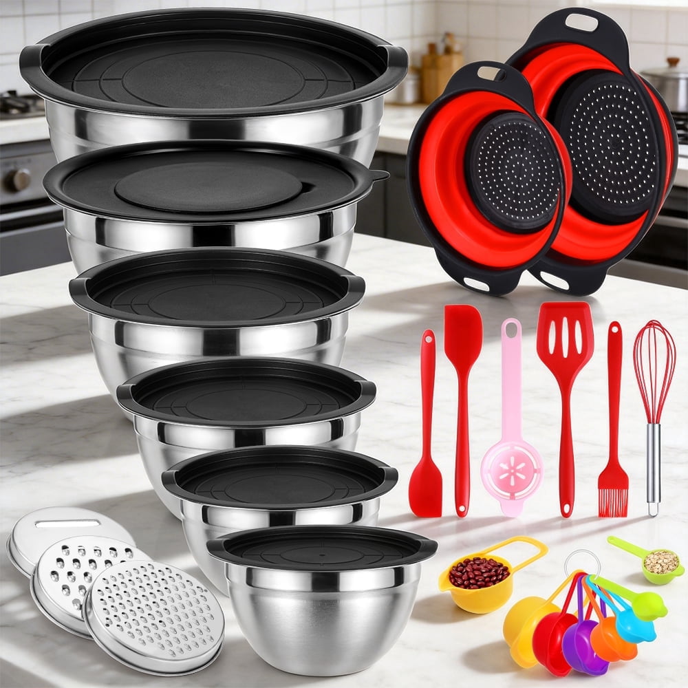 26 Pcs Stainless Steel 304 Mixing Bowl Set With Sealed Lid, 6 Bowls + 2 ...