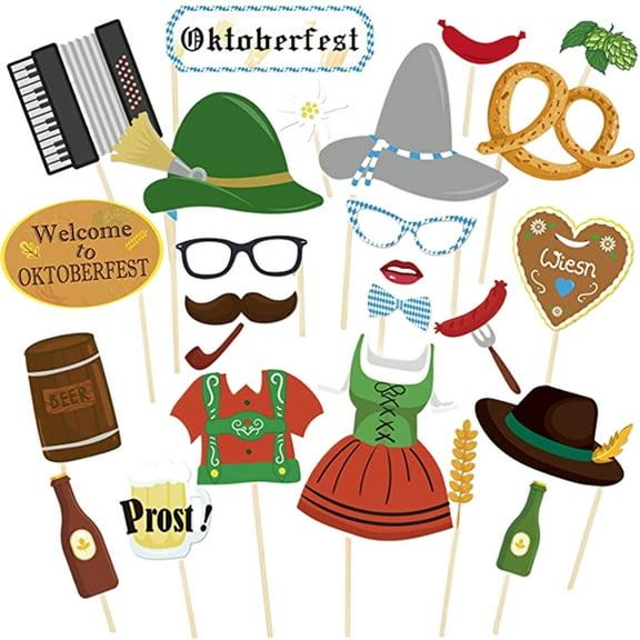 26 Pcs The Oktoberfest Photo Booth Props With Stick German Oktoberfest Selfie Props/ Oktoberfest German Party Supplies (26 pcs)