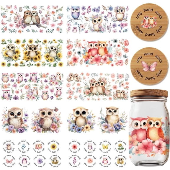 26 Pcs UV DTF Cup Wraps Cute Owls UV DTF Rub on Transfer Sticker Waterproof Transfer Sticker Decals for DIY handcrafting