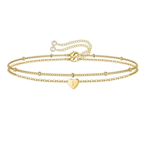 Womens Heart Bracelet with Initial Charms Retro Copper Letter Bracelet Summer Fashion Jewelry for Women Heart Charm
