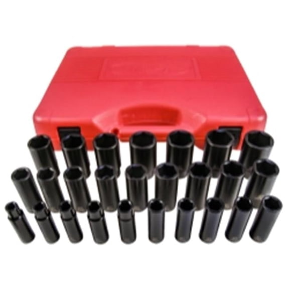 26 Piece 0.5 in. Drive 6 Point Metric Deep Impact Socket Set