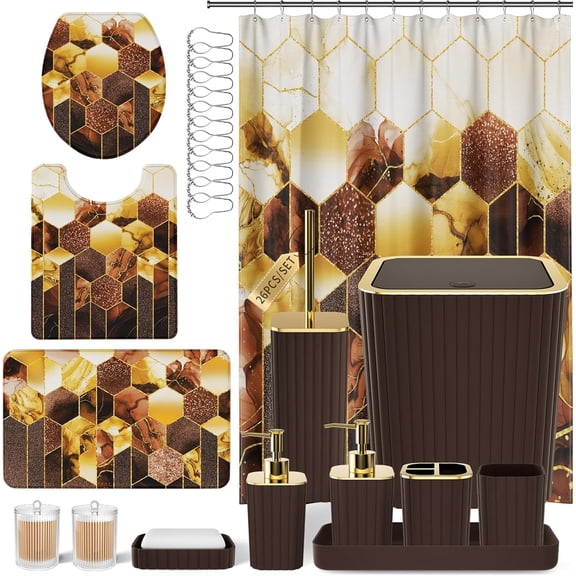 26-Piece Bathroom Set with Shower Curtain and Bath Rugs Traditional Style