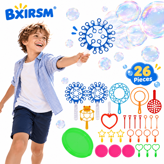 26-Piece Giant Bubble Wand Set, Big Bubble Wands & Maker with Tray, Outdoor Toys for Summer Party Favors, Large Bubble Solution Play
