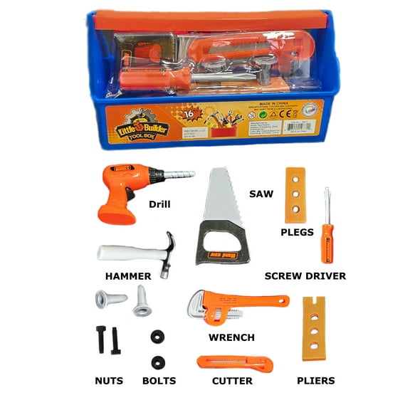 16-Piece Kids Tool Set Pretend Play Handy Man Construction Kit for Toddlers Toy Toolbox with Realistic Tools for Boys & Girls Educational STEM Gift for Birthday or Christmas