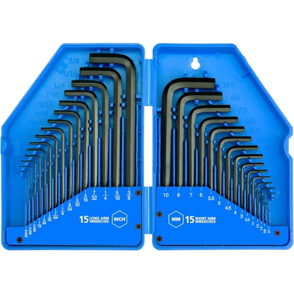26-Piece Premium Ball End Hex Key Allen Wrench Set | SAE 3/64-3/8 inch | Metric 1.27-10 mm | Chrome Vanadium Steel, Precise and Chamfered Tips | Ball-End Design for Easy Entry with Angle