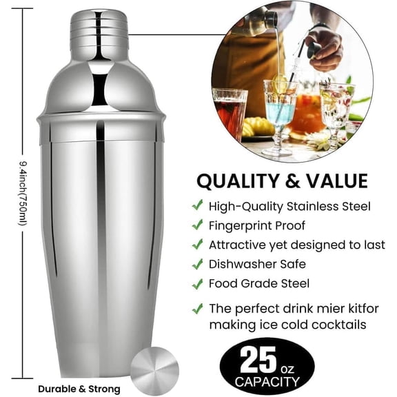 26-Piece Premium Bartender Kit with Acrylic Stand – Stainless Steel Cocktail Shaker Set for Home & Party