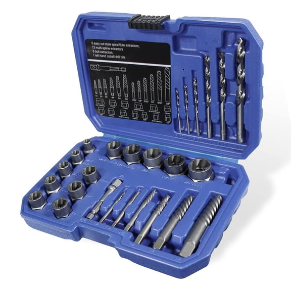 26 Piece Screw Extractor Set 135 Degree Split Point With Alloy Drill Bit And Impacts Adapter For Damaged Bolt Nut Removal
