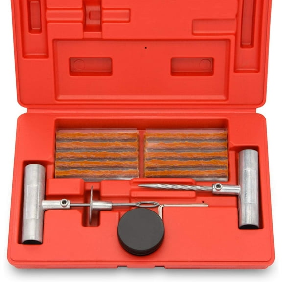 26 Piece Tire Repair Kit with Plugs Heavy Duty Flat Fix Kit for Car Truck Motorcycle ATV T-Handle Rasp & Insert Needle Roadside Emergency Tubeless Tire Plug Set