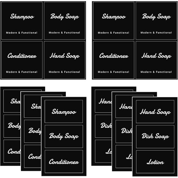26 Piece Waterproof Soap Dispenser Bottle Labels Black
