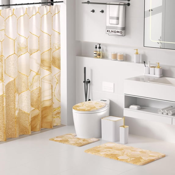 26-Piece White Bathroom Set with Shower Curtain and Rugs - Complete Accessories Collection