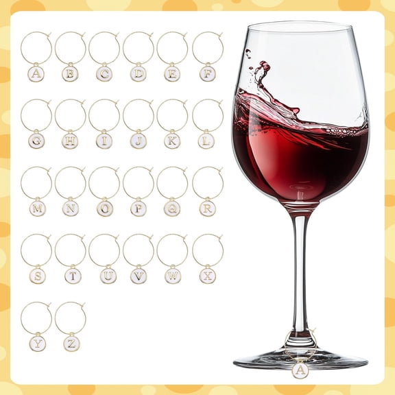 26 Pieces Drink Charms, Wine Glass Charm Rings, Wine Charm Rings, Metal Alphabet Letter for Stem Glasses, Elegant Tags for Champagne Party Decorations