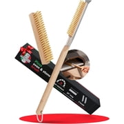 26  Pizza Oven Brush with Stone Scraper - Heat Resistant Stainless Steel Bristles, Extra Long Handle - Compatible with Ooni Ovens - Includes Spare Head