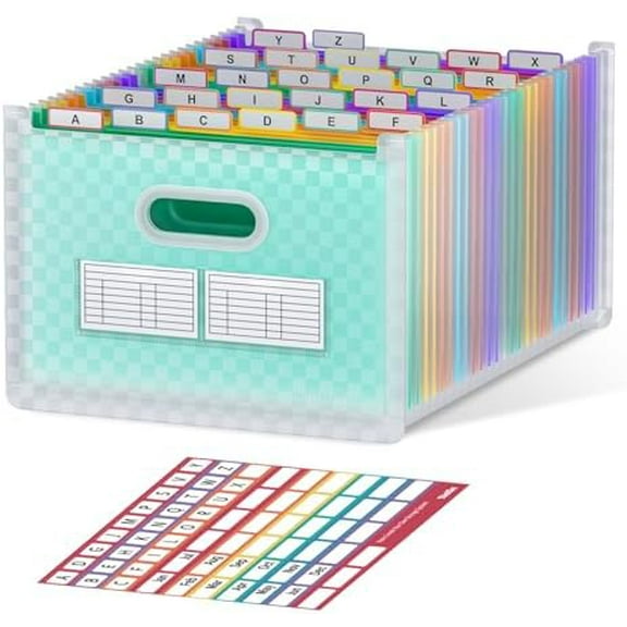 26-Pocket Accordion File Organizer, Upright & Open Top, A–Z Colorful Tabs, High Capacity Expanding File Folder, Letter/A4 Size Essentials for School, Home, and Office- Green
