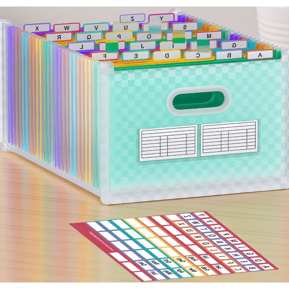 26-Pocket Accordion File Organizer with A-Z Color Tabs, Open Top, Expandable, Letter/A4 Size, Green