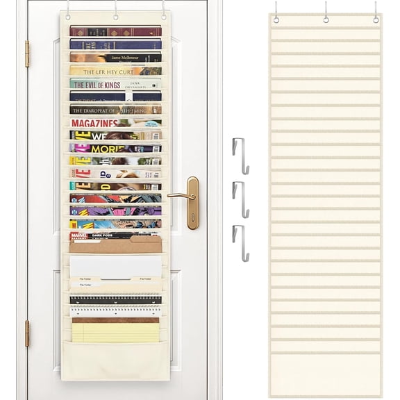 26-Pocket Over The Door File Organizer - Vertical Hanging Storage for Magazines, Documents & Paper, Heavy-Duty Office, Classroom Home