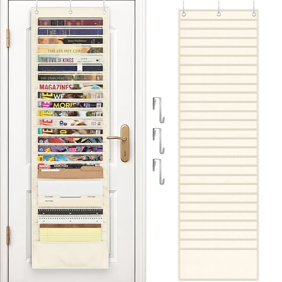 26-Pocket Over The Door File Organizer - Vertical Hanging Storage for Magazines, Documents & Paper, Heavy-Duty Door Organizer for Office, Classroom & Home