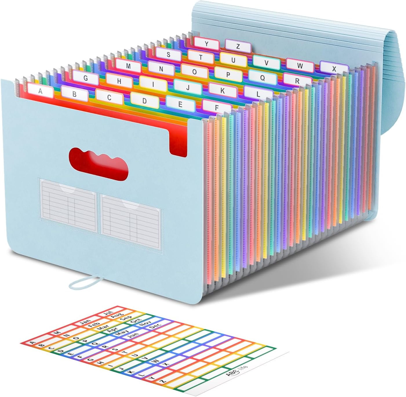26 Pockets Accordian File Organizer Expanding File Folders, Portable Letter A4 Size Filing Box,Plastic Monthly Receipt Document Organizer with Colored Tabs (Light Blue)