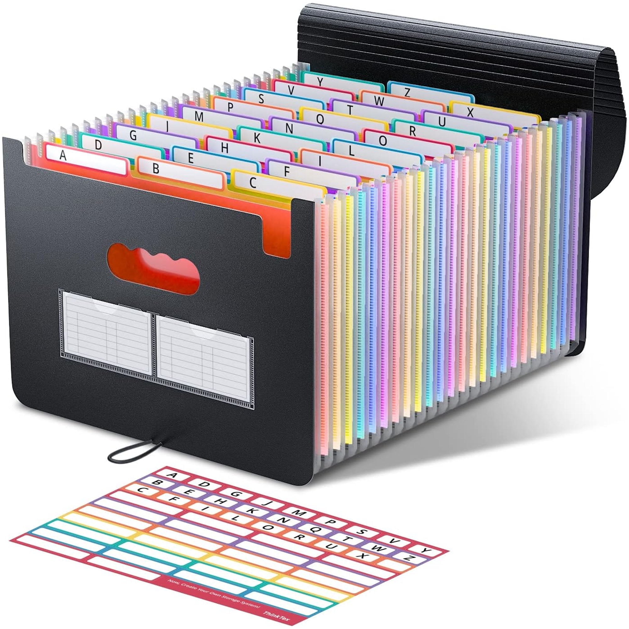 26 Pockets Accordion File Folder Organizer, Expanding Filing Box A4 Letter Size Expandable File Folders, Plastic Accordion Document Paper Coupon Bill Receipt Organizer with A-Z Alphabet Colored Tabs