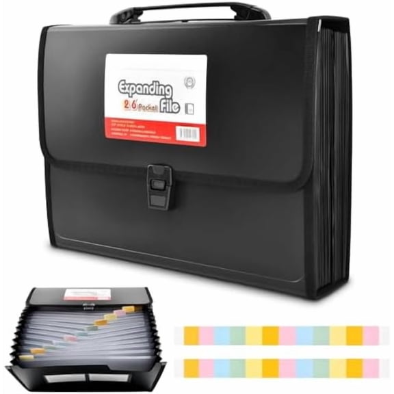 26 Pockets Accordion File Organizer with Lock,Document Organizer with Labels,Fireproof Expanding File Folder Paper Organizer Folder for Letter A4 Files | Receipt and More