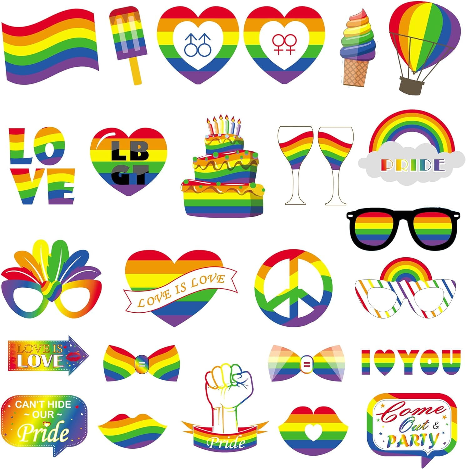 26 Pride Rainbow Photo Booth Props Selfie Props for a Rainbow Theme