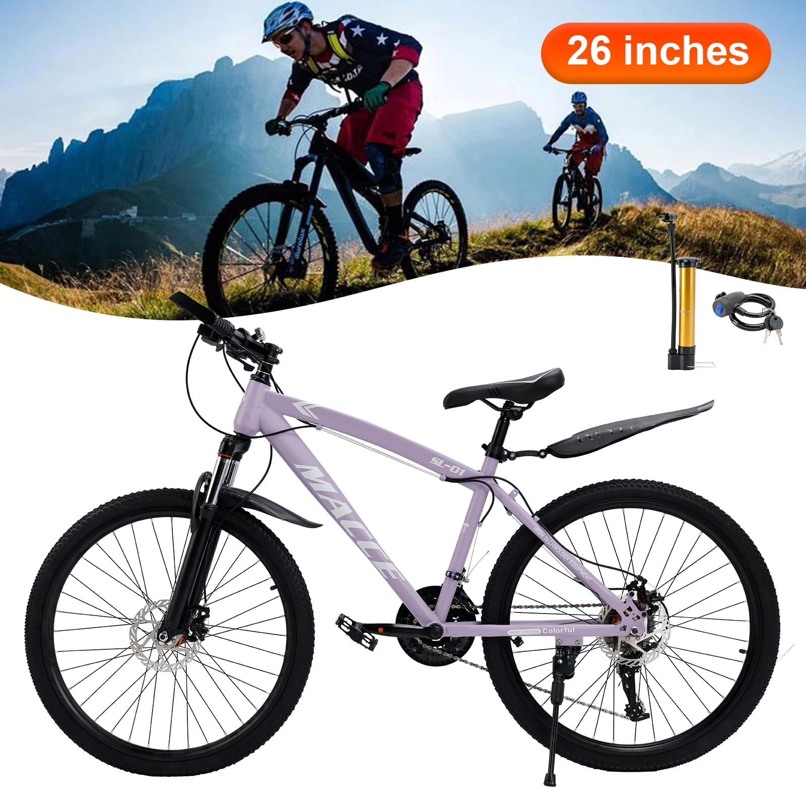 26" Purple 27 speed double disc brake Suspension Fork mountain bike MTB adult