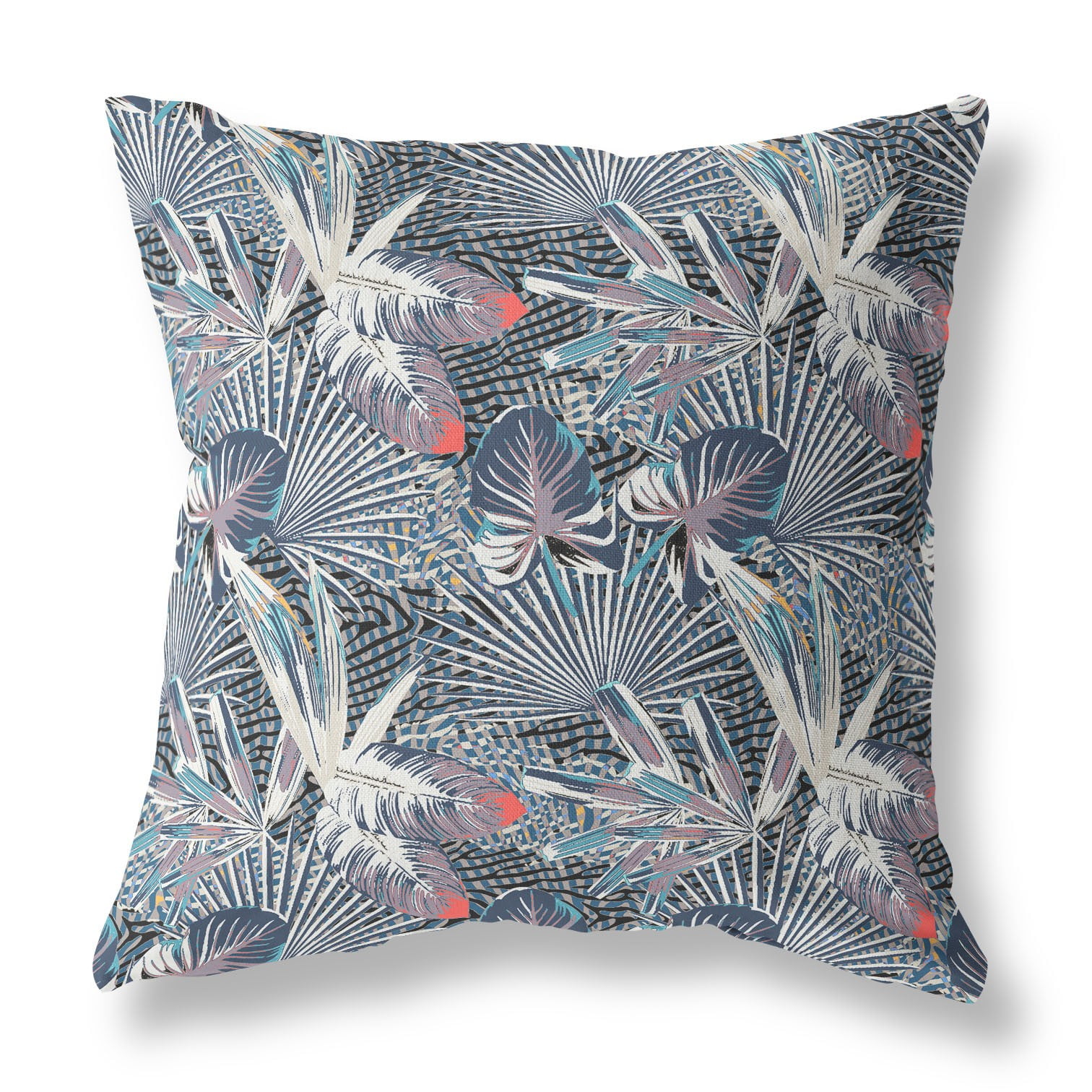 20'' Purple Indigo Tropical Pattern Indoor Outdoor Throw Pillow