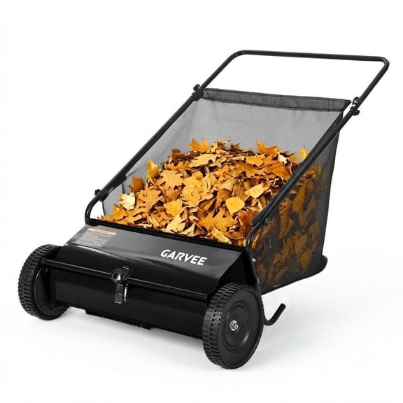 26" Push Lawn Sweeper, 7 cu ft Grass Cutter & Leaf Collector with 4 High-Speed Brushes, Durable Steel Walk-Behind Sweeper for Yard Cleanup