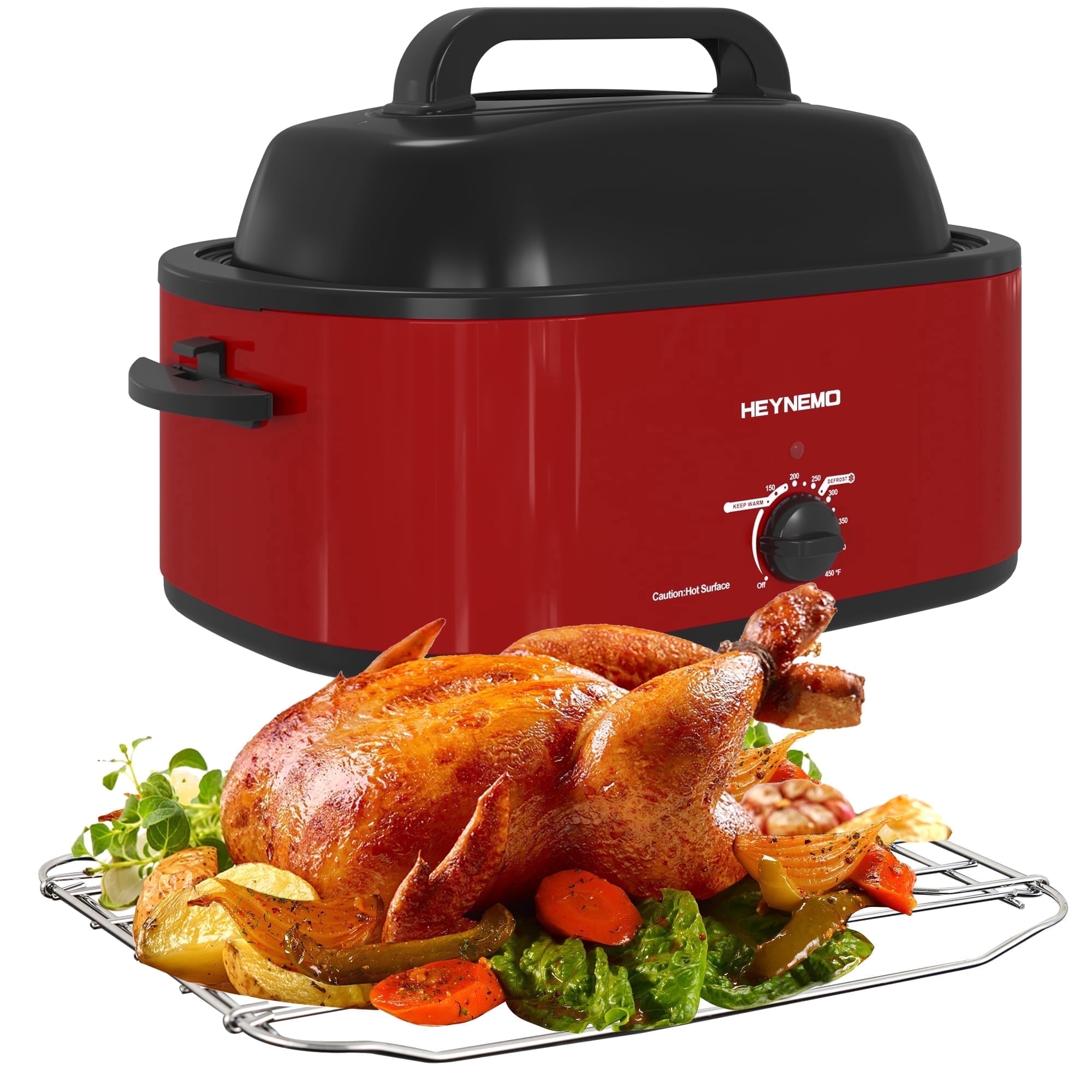26 QT Electric Roaster Oven, Stainless Steel Turkey Roaster Pan, Self