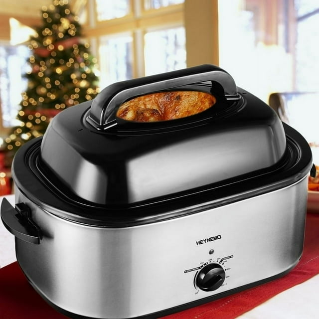 26 QT Large Electric Roasting Cooker, Stainless Steel Turkey, Self