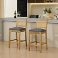 thumbnail image 1 of 26" Rattan Bar Stools Set of 2, Farmhouse Counter Height Barstools with Rattan Back, Upholstered Kitchen Island Barstools with Footrest for Living Room, Gray, 1 of 8
