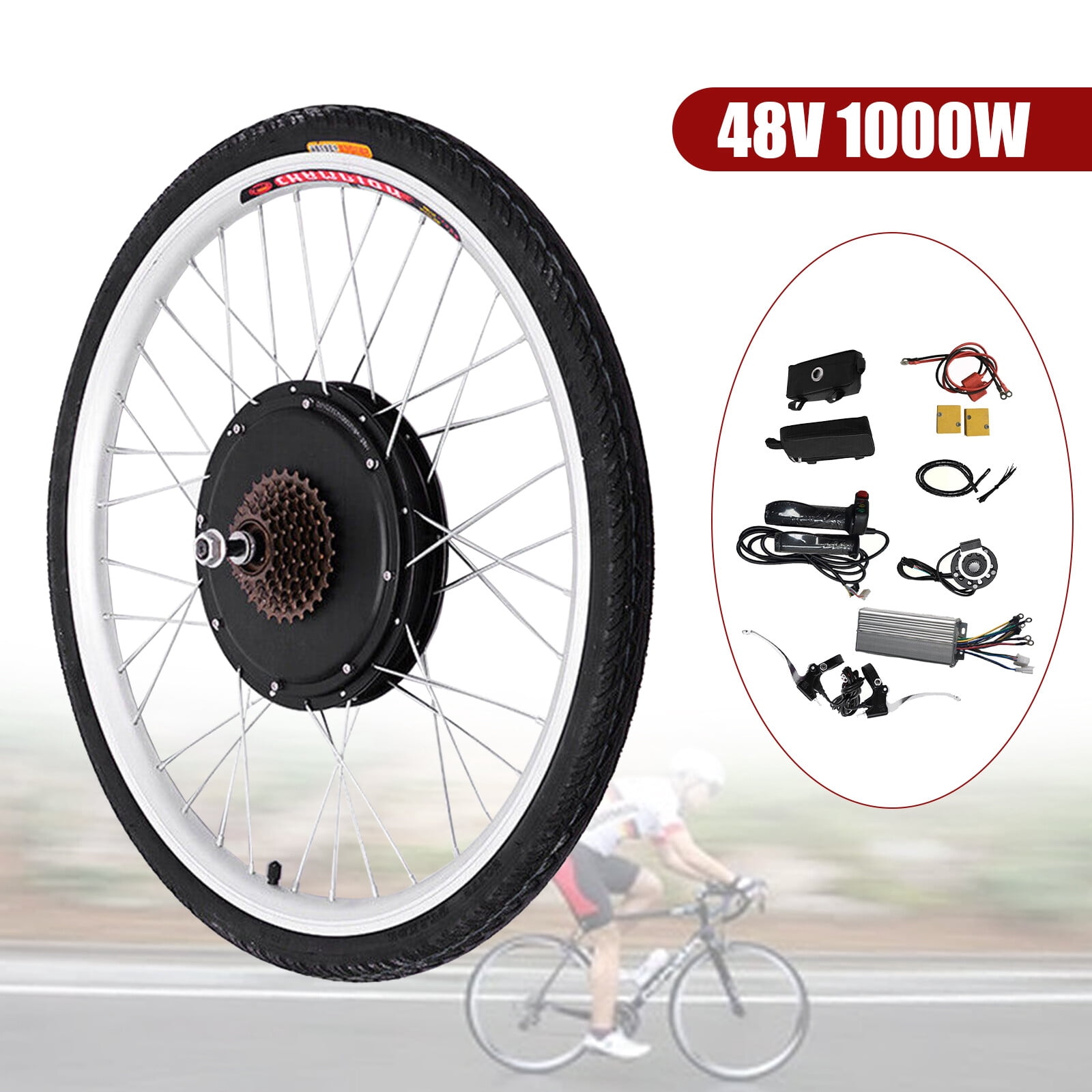 26in rear electric bicycle motor conversion kit 48v 1000w DIY 26 Inch Ebike effective electric bike upgrades! Red Rim 48V 1000W Rear