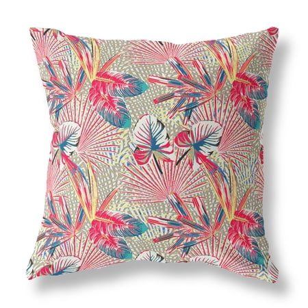 26â€ Red Gold Tropical Indoor Outdoor Throw Pillow