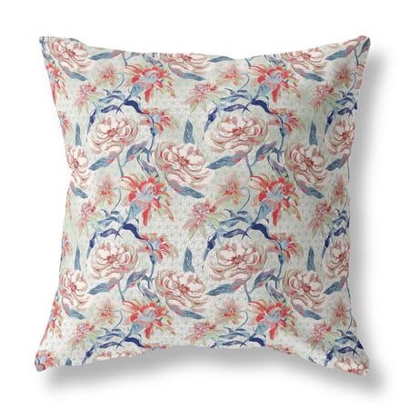 26â€ Red Indigo Roses Indoor Outdoor Throw Pillow