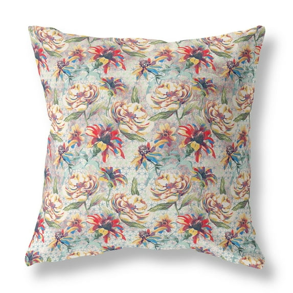 26†Red Yellow Roses Indoor Outdoor Throw Pillow