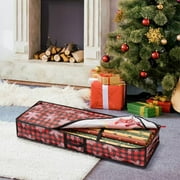 26-Roll Christmas Wrapping Paper Storage Bag, Under-Bed Organizer with Red Snowflake Print, PE Material & Clear Interior Pockets