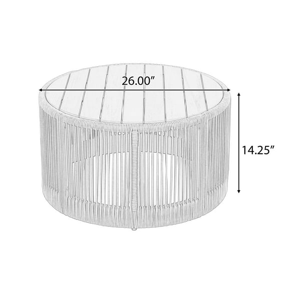 26" Round Acacia Wood Outdoor Coffee Table with Rope Accents, Beige & Teak Patio Table for Garden & Balcony