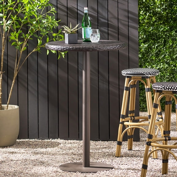 26" Round Pe Bar Table, - Robust Iron Construction, Handmade For Outdoor Relaxation Pe, Support System Build, Hand Crafted Living