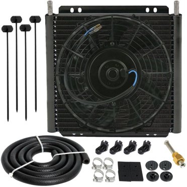 20-Row Aluminum Transmission Oil Cooler Kit – 6AN, 3/8" Barbs, Electric Fan, Universal Fit (Chevy/Ford/Dodge/Jeep)