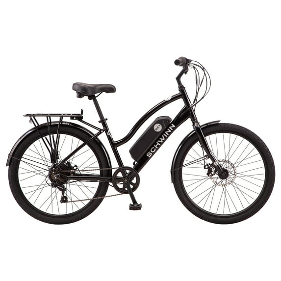 26" Schwinn EC1 Electric Cruiser Bike for Adults, 7 Speeds, 250w Motor, Black Ebike