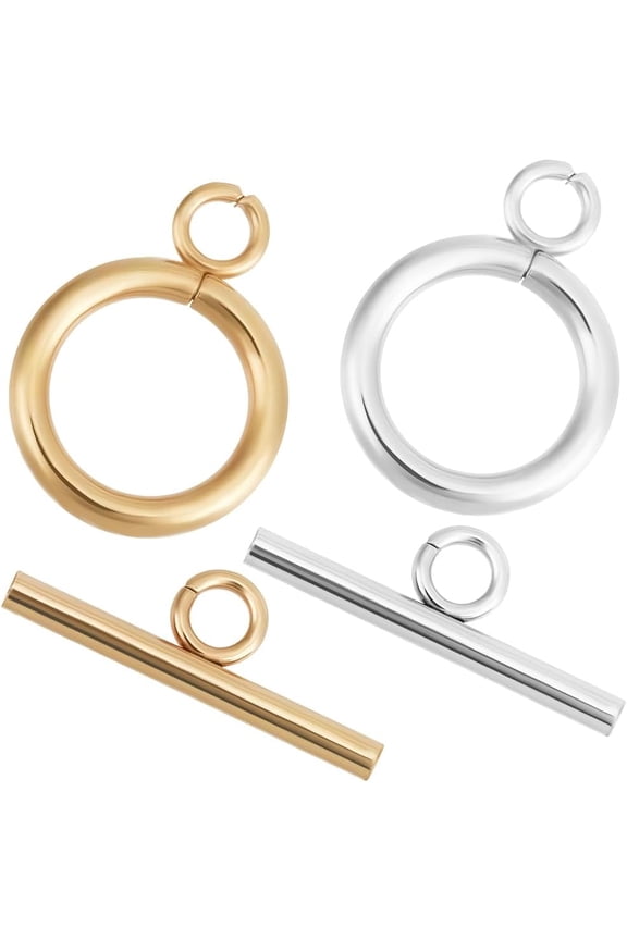 26 Sets 2 Colors Toggle Clasps 18K Gold & 925 Sterling Silver Plated 304 Stainless Steel T Bar Ring Closure Connector