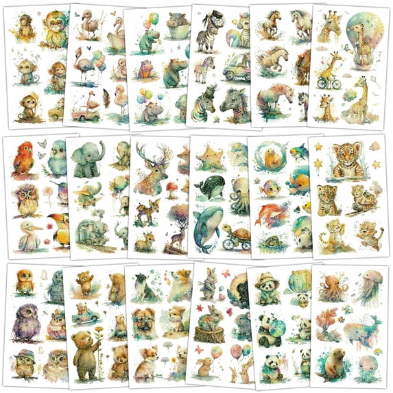 26 Sheets Glitter Temporary Tattoos for Kids Adult, Watercolor Safari Animal Fake Tattoos for Birthday Party Favors Goodie Bags Stuffer Gift Bag Fillers