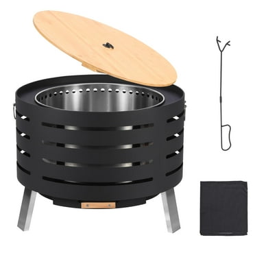 26" Smokeless Fire Pit with Removable Ash Pan,Wood Burning Firepit Table with Fire Poker,Smokeless Outdoor Fireplace with Carrying Bag, Outdoor Fire Pits Portable Bonfire Fire Pit for BBQ,Table
