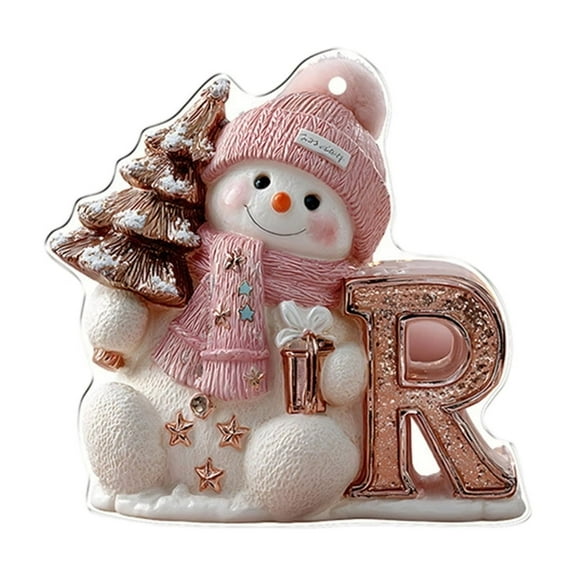 26 Snowman Alphabet Ornaments for Christmas Tree, Merry Christmas, Personalized Family Ornament, Pink Initial Letter Ornament, Letter Name Ornament, Custom Initial Ornaments A-Z Monogram Xmas Decor